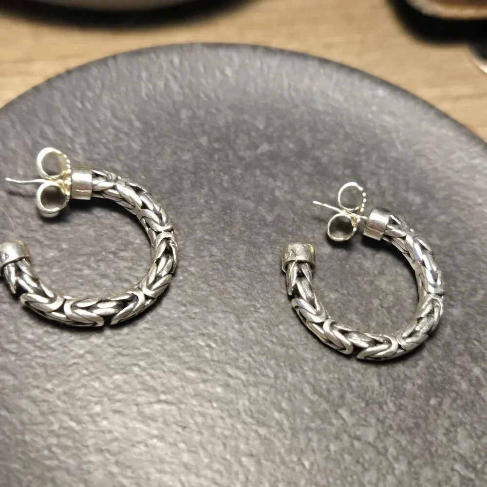 Gorgeous Heavy Stud Intricate Sterling Silver Earrings
